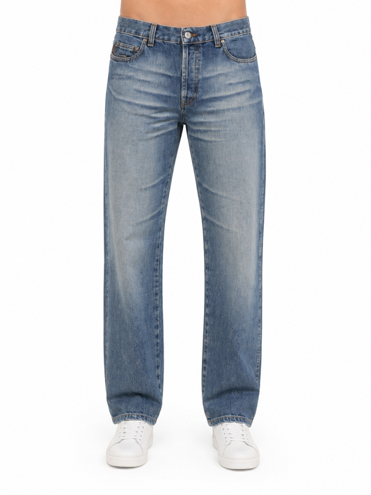 Jeans Moschino Vintage Straight Leg - Lavaggio Blu con Whiskering - Taglia M
