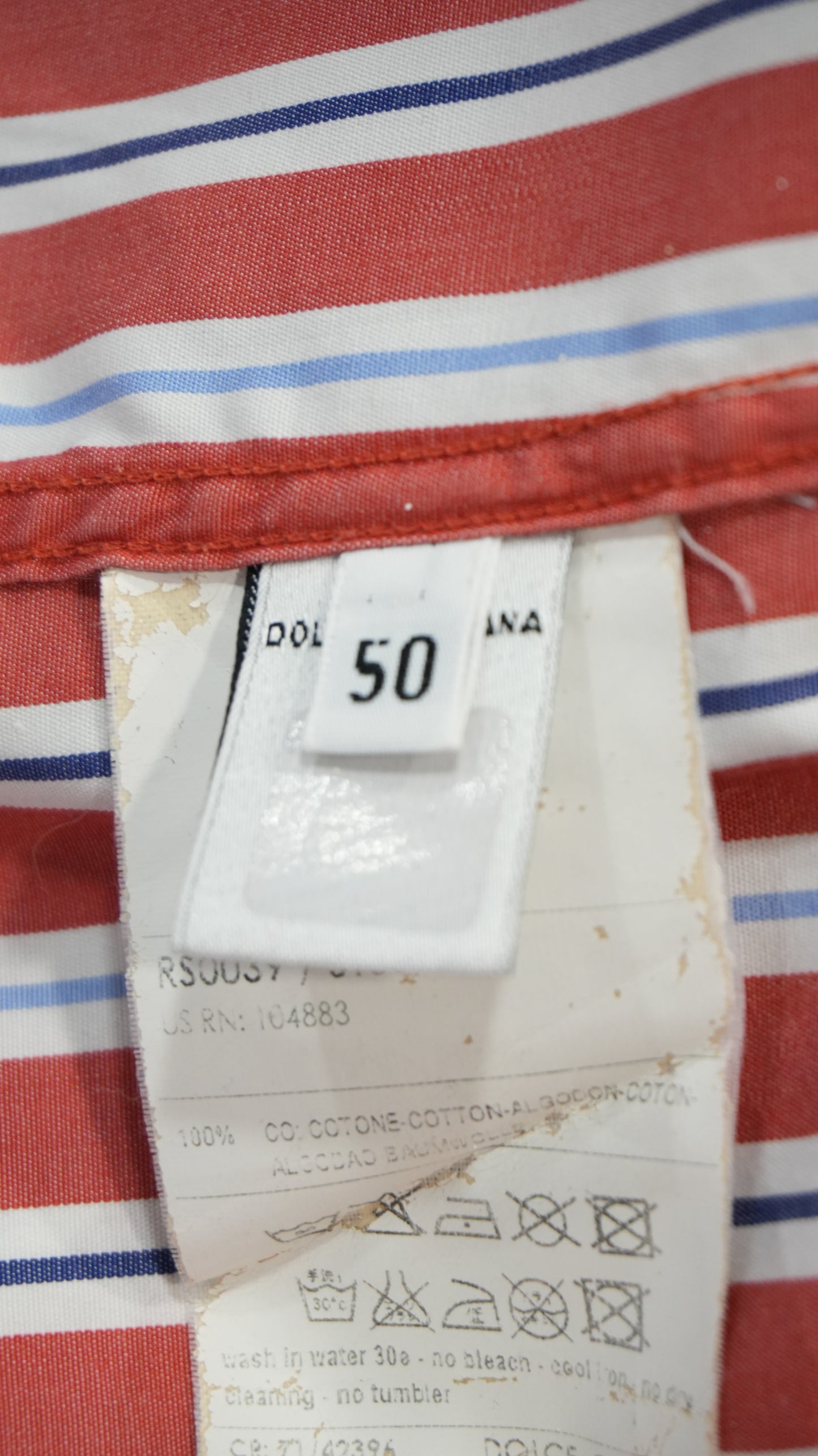 D&G Dolce & Gabbana Vintage Red, White, and Blue Striped Shirt - Size L