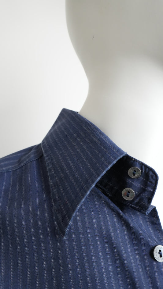 Dolce & Gabbana Men's Midnight Blue Pinstripe Shirt - Size M