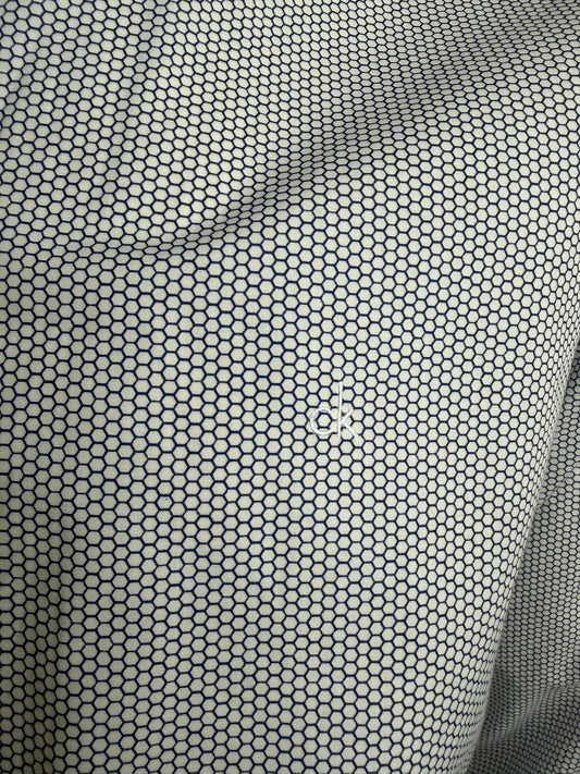 Camicia Calvin Klein Fitted - Pattern Esagonale Bianco e Blu - Taglia XL
