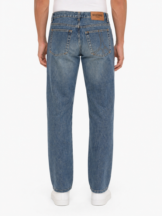 Jeans Moschino Vintage Straight Leg - Lavaggio Blu con Whiskering - Taglia M