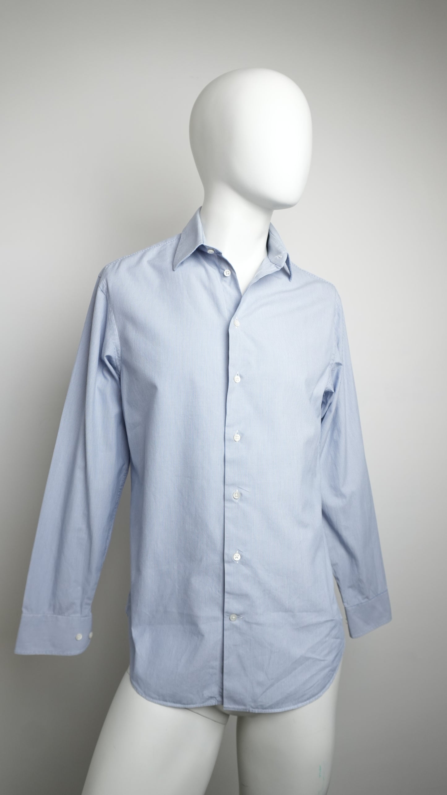 Men's Armani Collezioni Light Blue and White Micro-Stripe Shirt - Size M