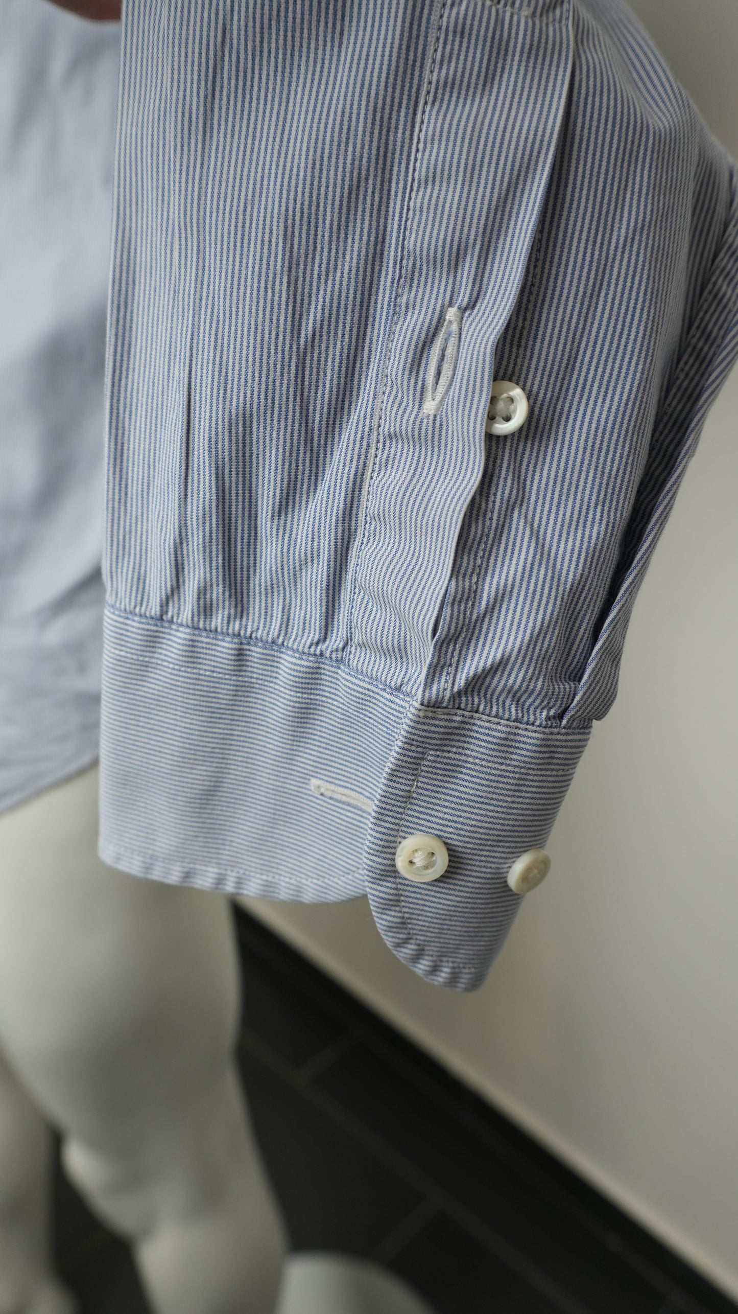 Men's Armani Collezioni Light Blue and White Micro-Stripe Shirt - Size M