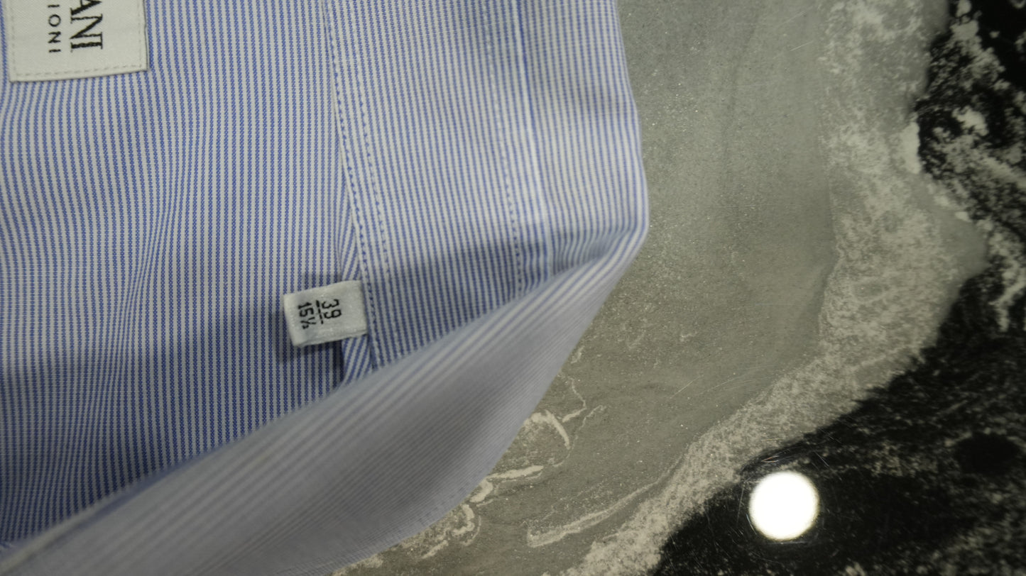 Men's Armani Collezioni Light Blue and White Micro-Stripe Shirt - Size M