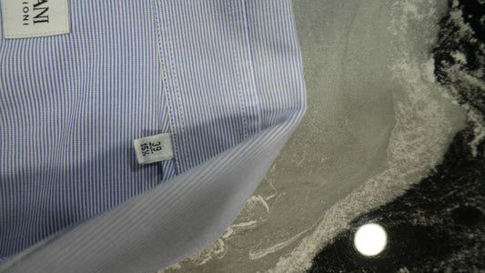 Men's Armani Collezioni Light Blue and White Micro-Stripe Shirt - Size M