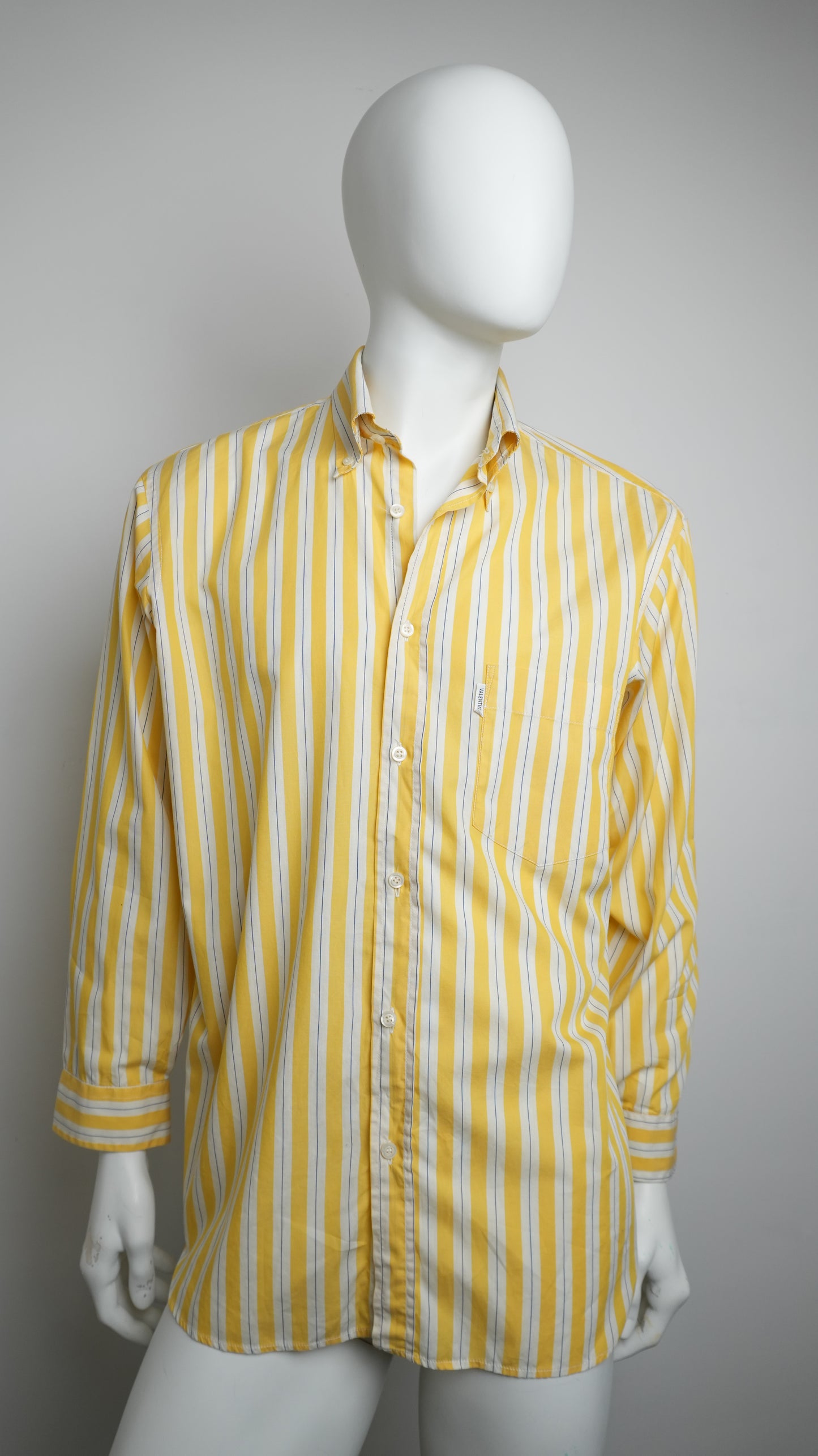 Vintage Valentino Jeans Yellow and Blue Striped Shirt - Size L