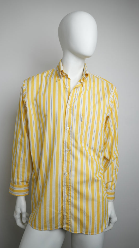 Vintage Valentino Jeans Yellow and Blue Striped Shirt - Size L
