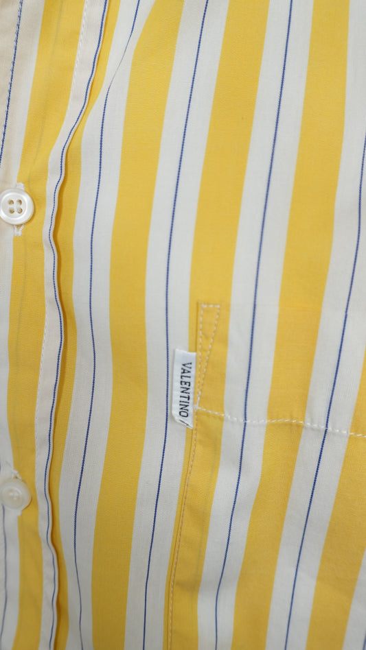 Vintage Valentino Jeans Yellow and Blue Striped Shirt - Size L
