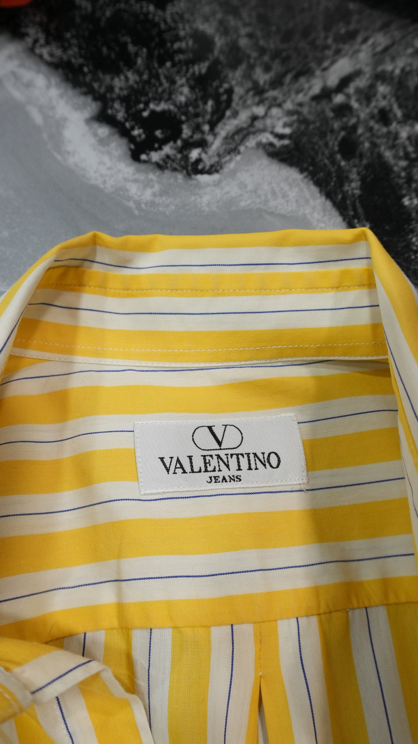 Vintage Valentino Jeans Yellow and Blue Striped Shirt - Size L