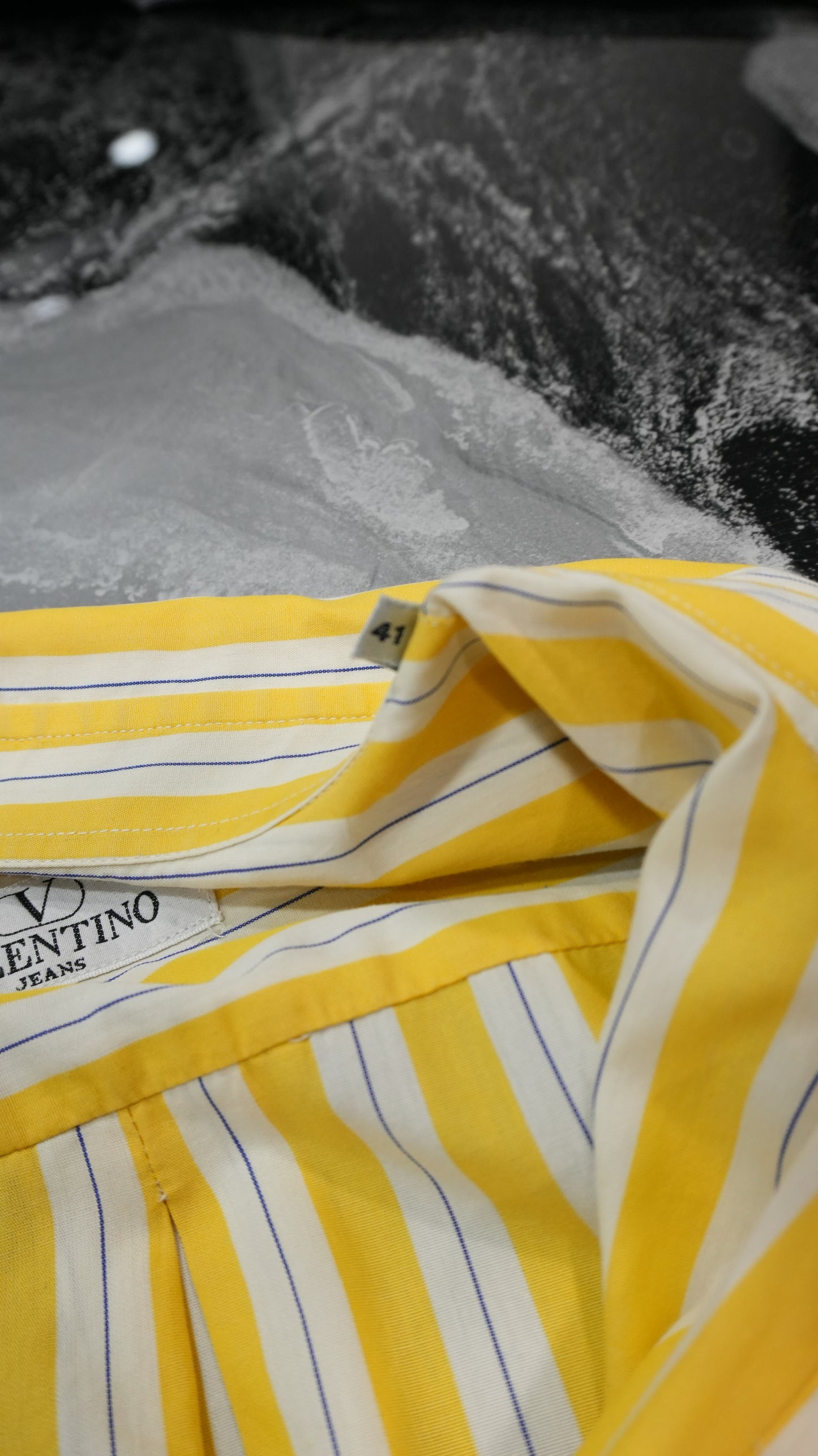 Vintage Valentino Jeans Yellow and Blue Striped Shirt - Size L