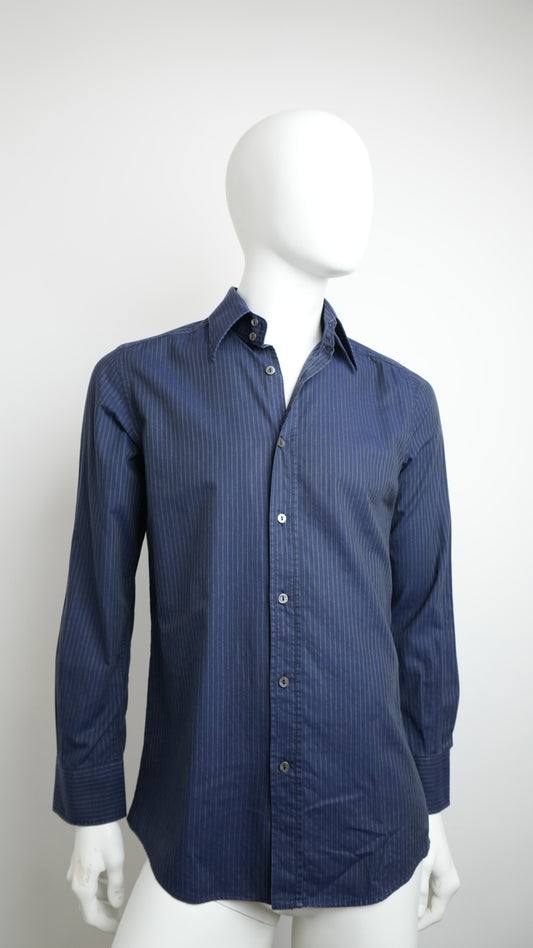 Dolce & Gabbana Men's Midnight Blue Pinstripe Shirt - Size M