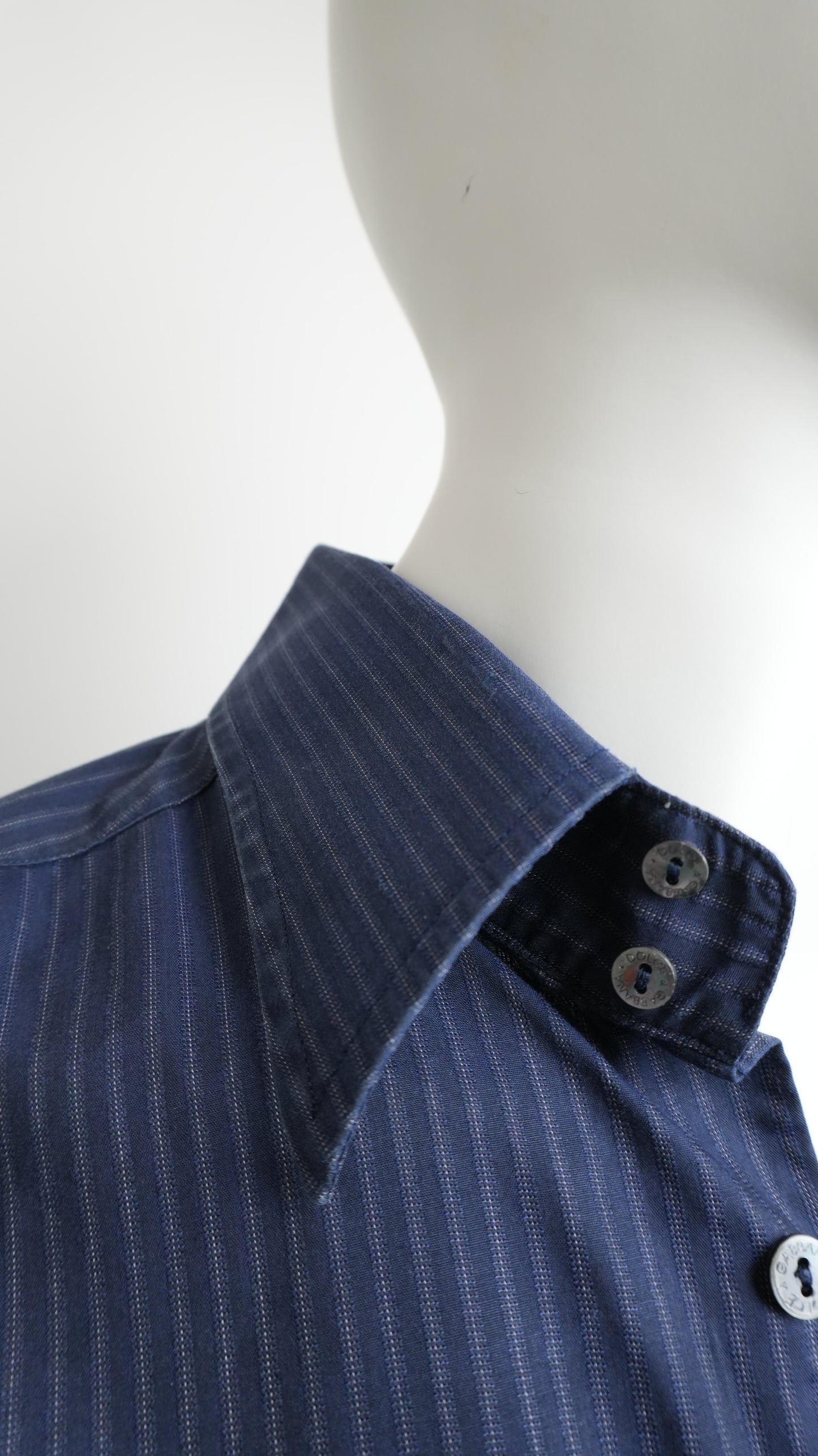 Dolce & Gabbana Men's Midnight Blue Pinstripe Shirt - Size M