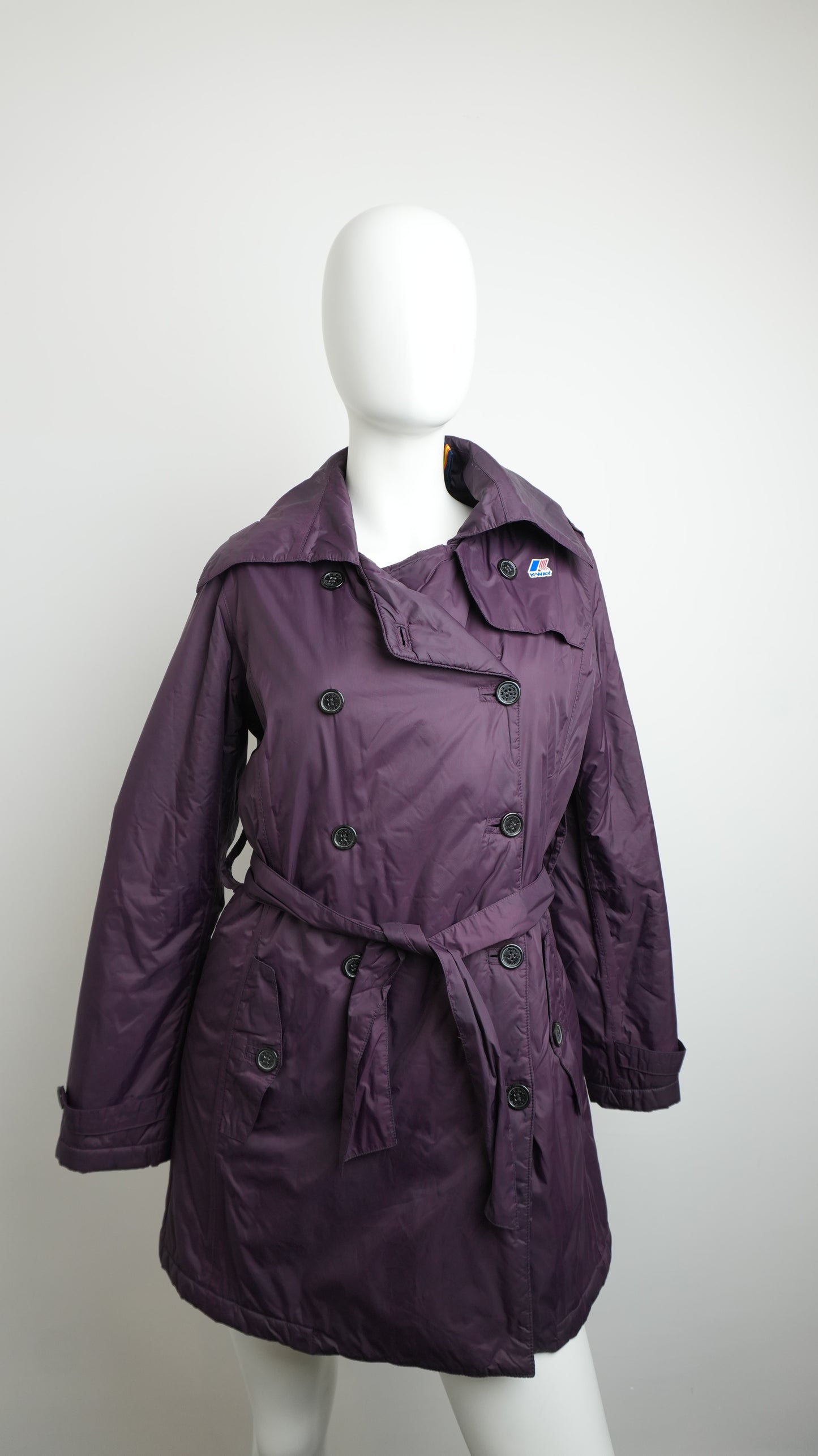 K-Way Women's Double-Breasted Purple Trench Coat with Belt - Size S