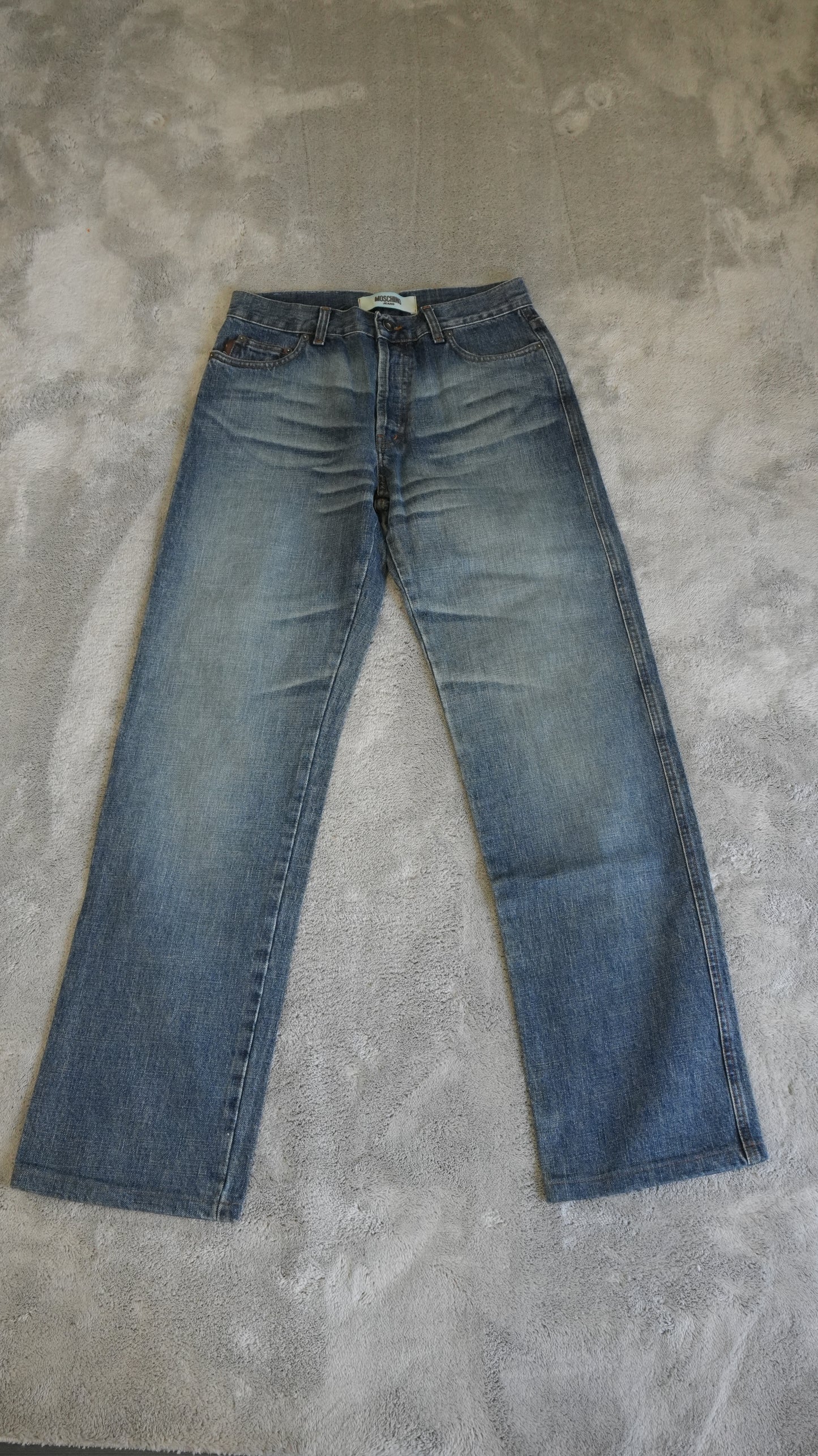 Jeans Moschino Vintage Straight Leg - Lavaggio Blu con Whiskering - Taglia M