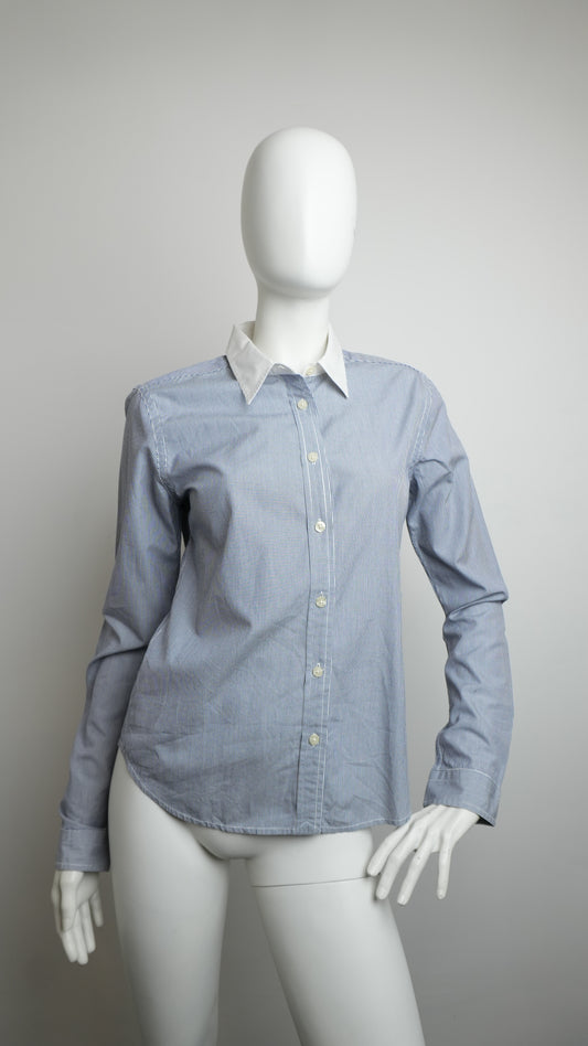 Camicia a Maniche Lunghe Polo Jeans Company Ralph Lauren Donna - Micro-righe Blu e Bianche - Taglia L
