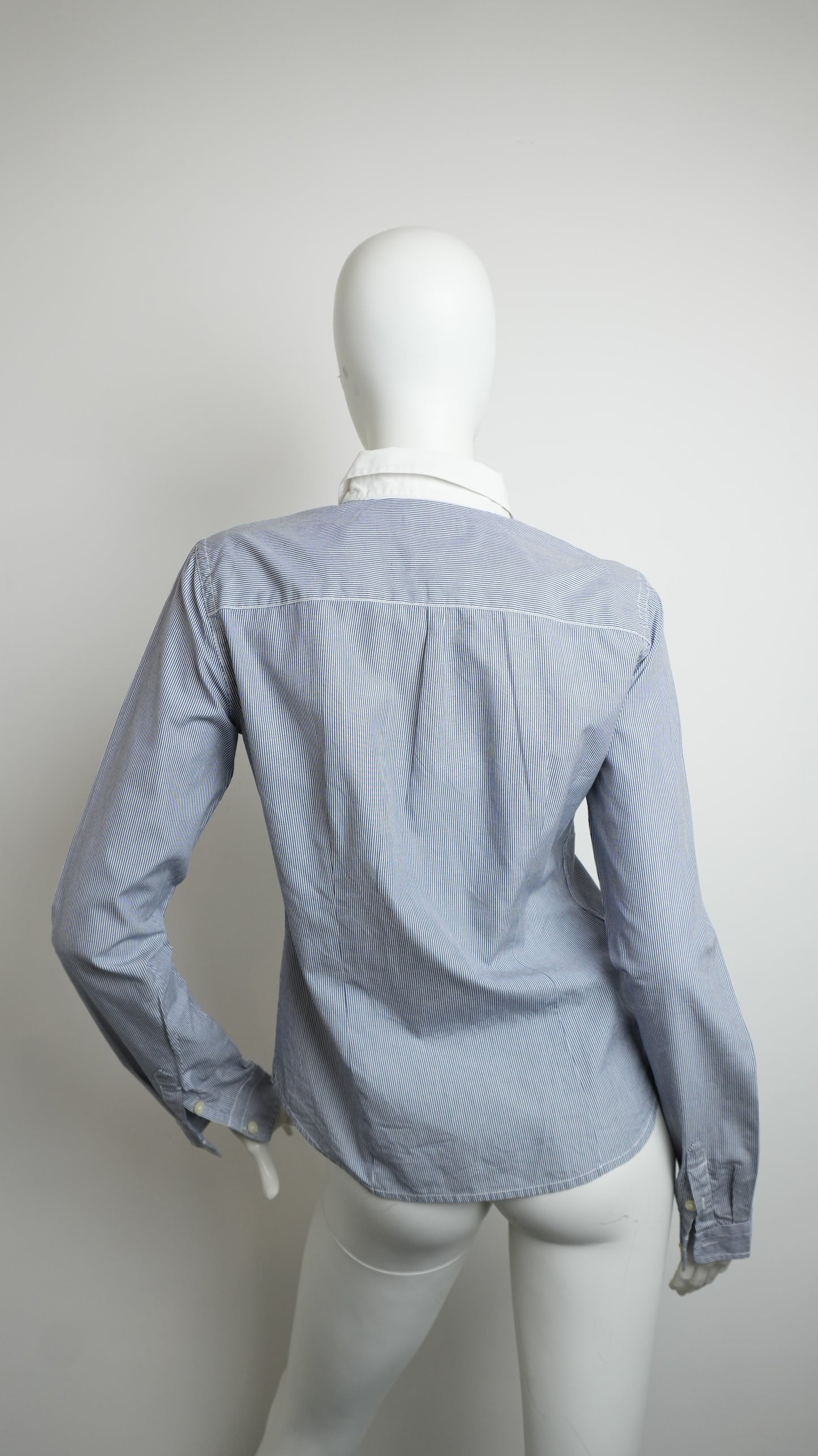 Camicia a Maniche Lunghe Polo Jeans Company Ralph Lauren Donna - Micro-righe Blu e Bianche - Taglia L