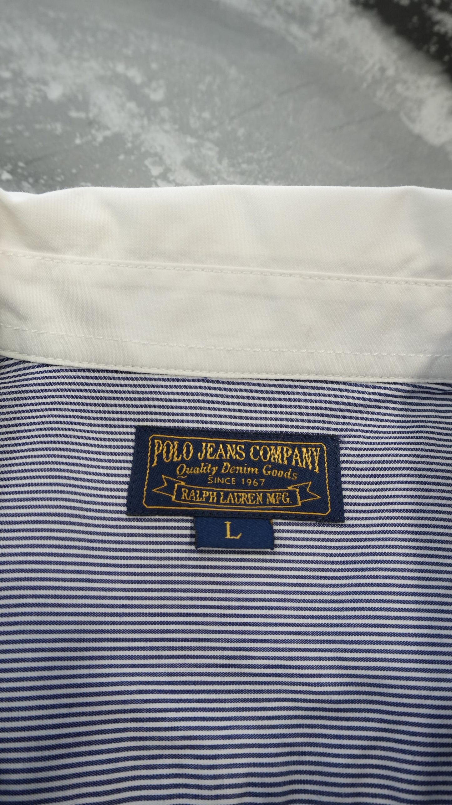 Camicia a Maniche Lunghe Polo Jeans Company Ralph Lauren Donna - Micro-righe Blu e Bianche - Taglia L