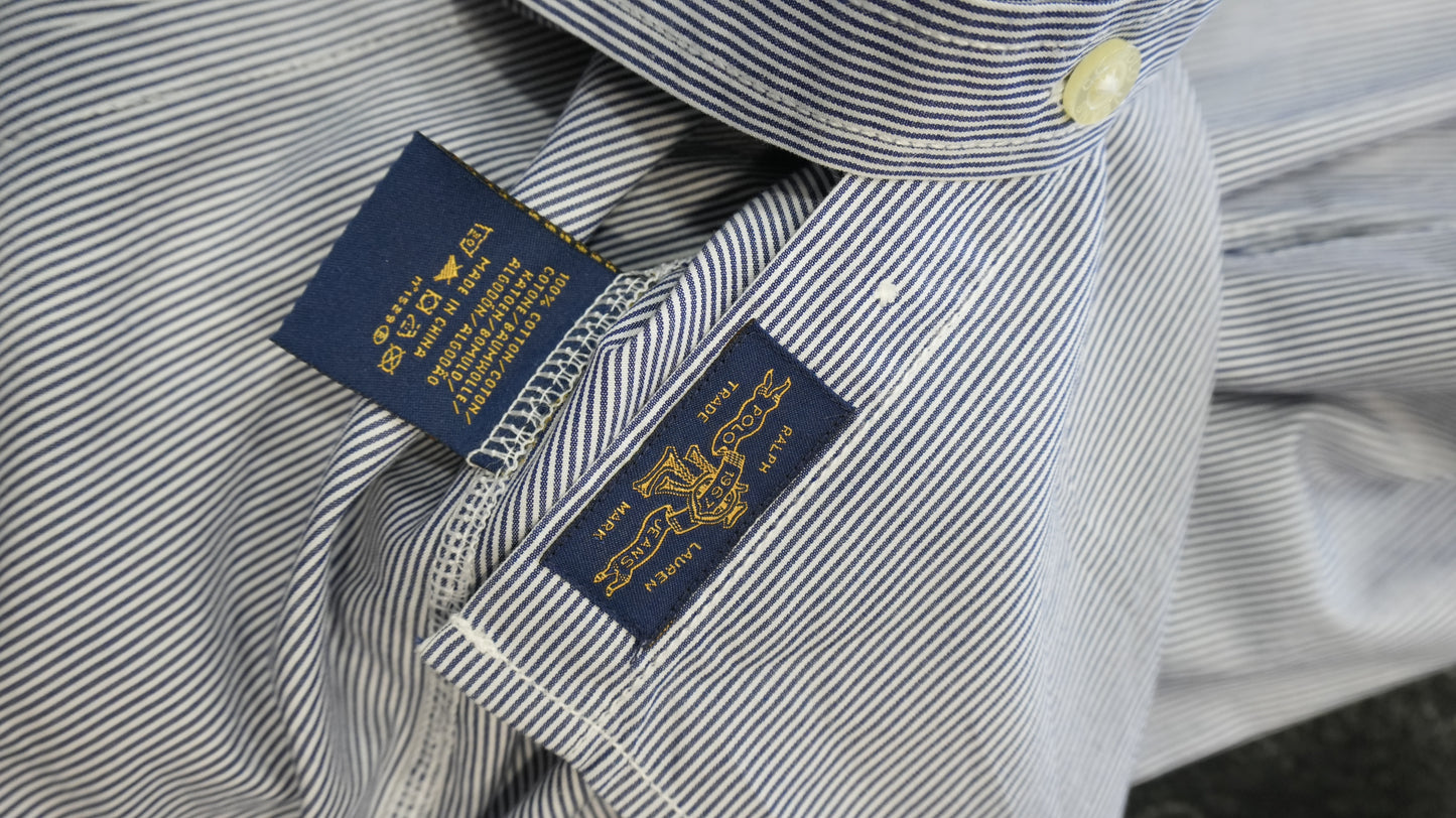 Camicia a Maniche Lunghe Polo Jeans Company Ralph Lauren Donna - Micro-righe Blu e Bianche - Taglia L