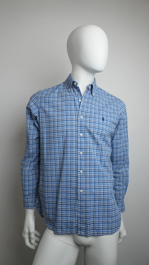 Camicia a Maniche Lunghe Ralph Lauren Uomo - Quadretti Blu e Bianchi - Taglia S