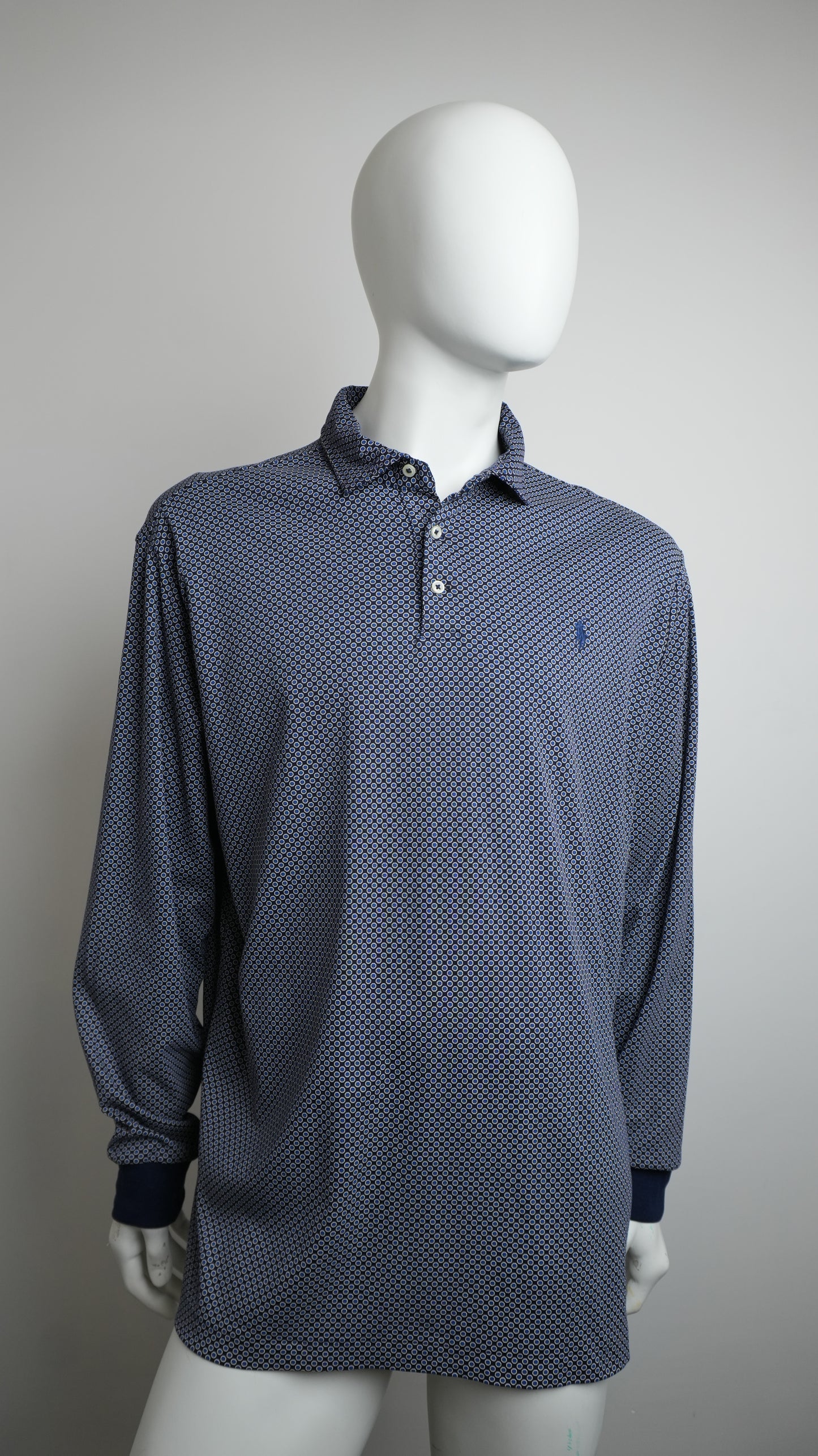 Polo a Maniche Lunghe Ralph Lauren Uomo Classic Fit - Fantasia Geometrica Blu - Taglia XL