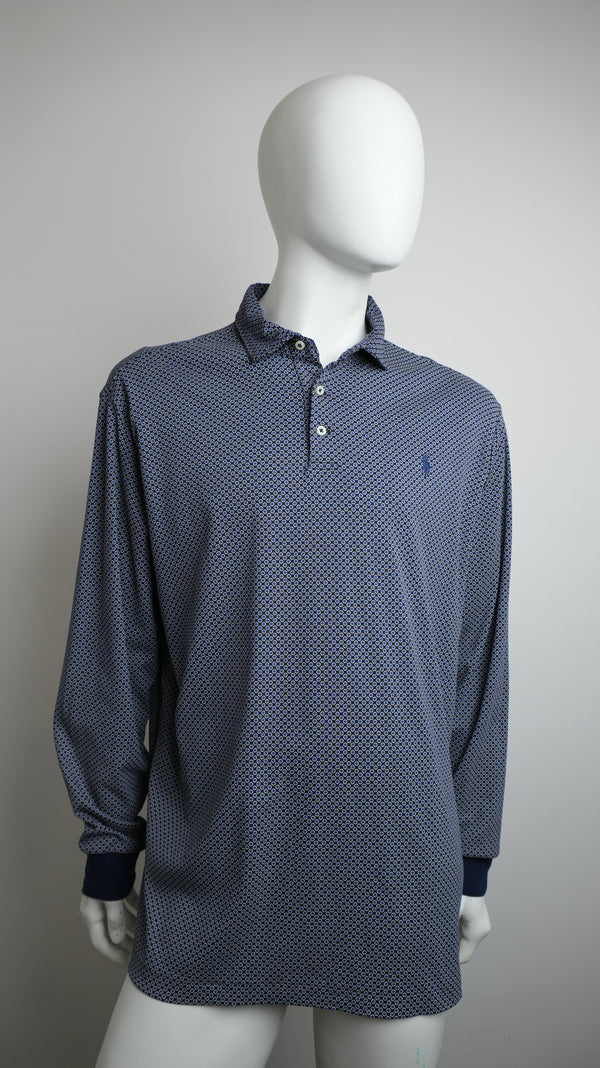 Polo a Maniche Lunghe Ralph Lauren Uomo Classic Fit - Fantasia Geometrica Blu - Taglia XL