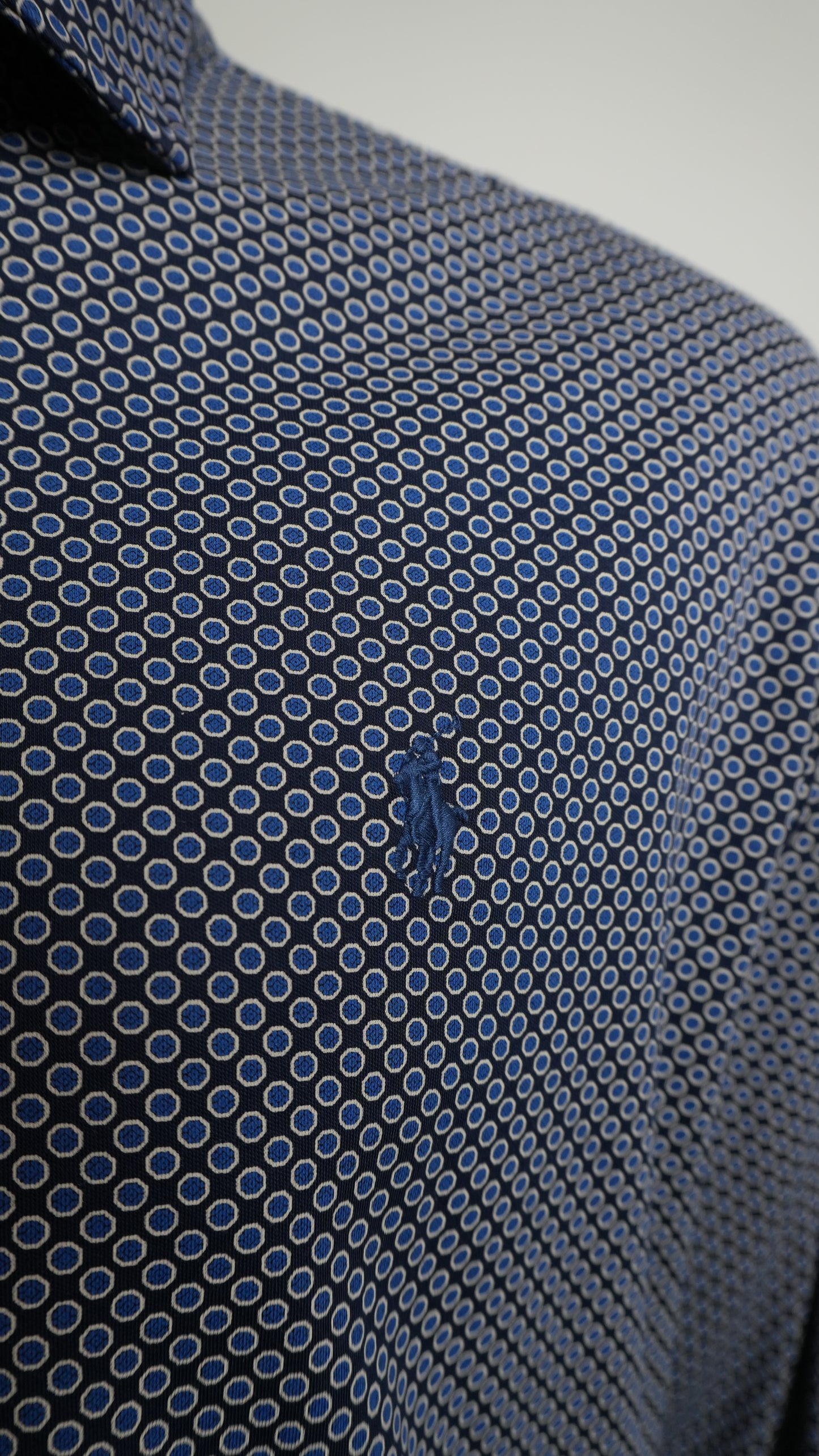Polo a Maniche Lunghe Ralph Lauren Uomo Classic Fit - Fantasia Geometrica Blu - Taglia XL