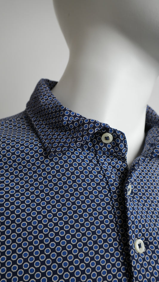 Polo a Maniche Lunghe Ralph Lauren Uomo Classic Fit - Fantasia Geometrica Blu - Taglia XL