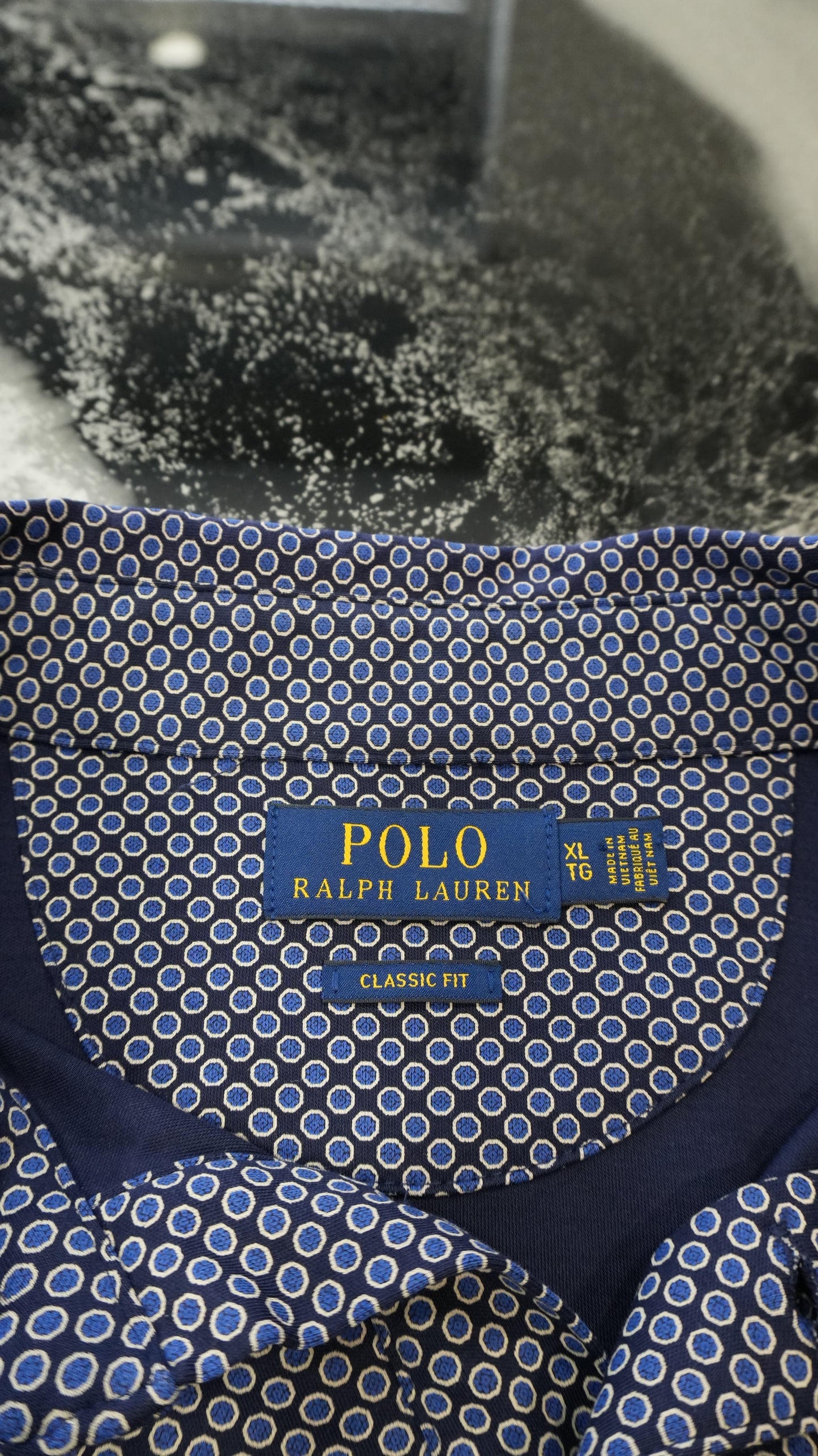 Polo a Maniche Lunghe Ralph Lauren Uomo Classic Fit - Fantasia Geometrica Blu - Taglia XL