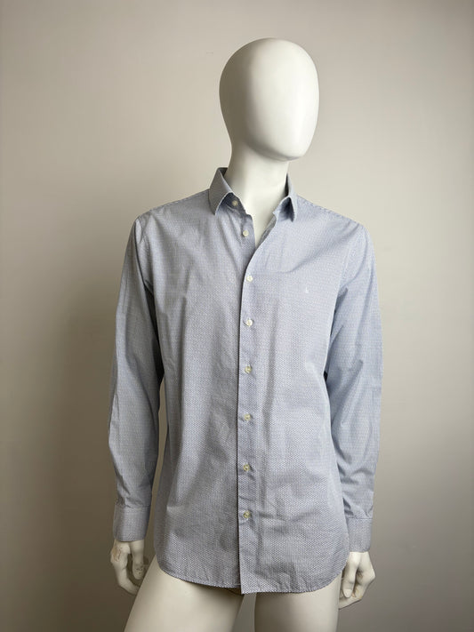 Camicia Calvin Klein Fitted - Pattern Esagonale Bianco e Blu - Taglia XL