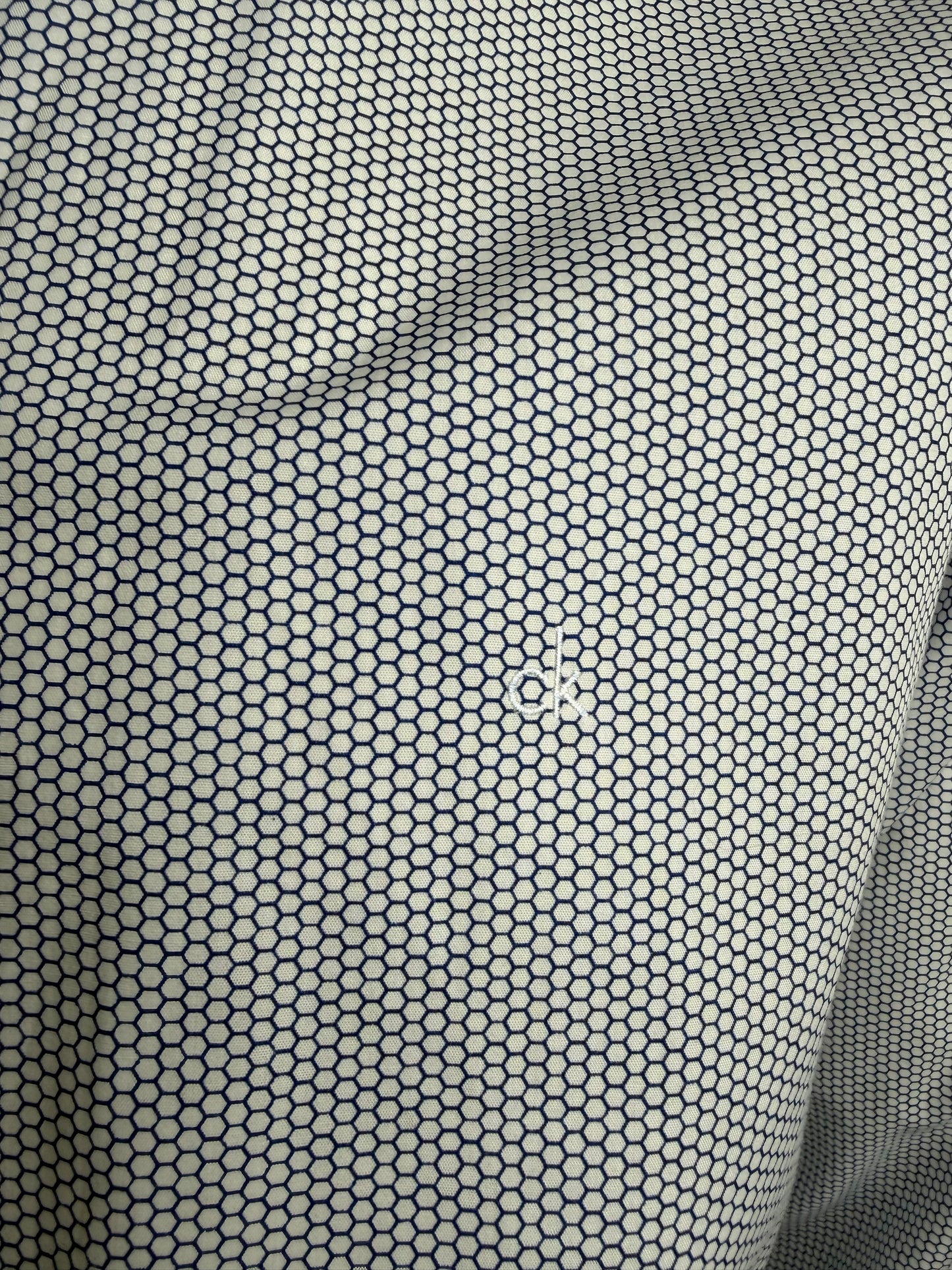 Camicia Calvin Klein Fitted - Pattern Esagonale Bianco e Blu - Taglia XL