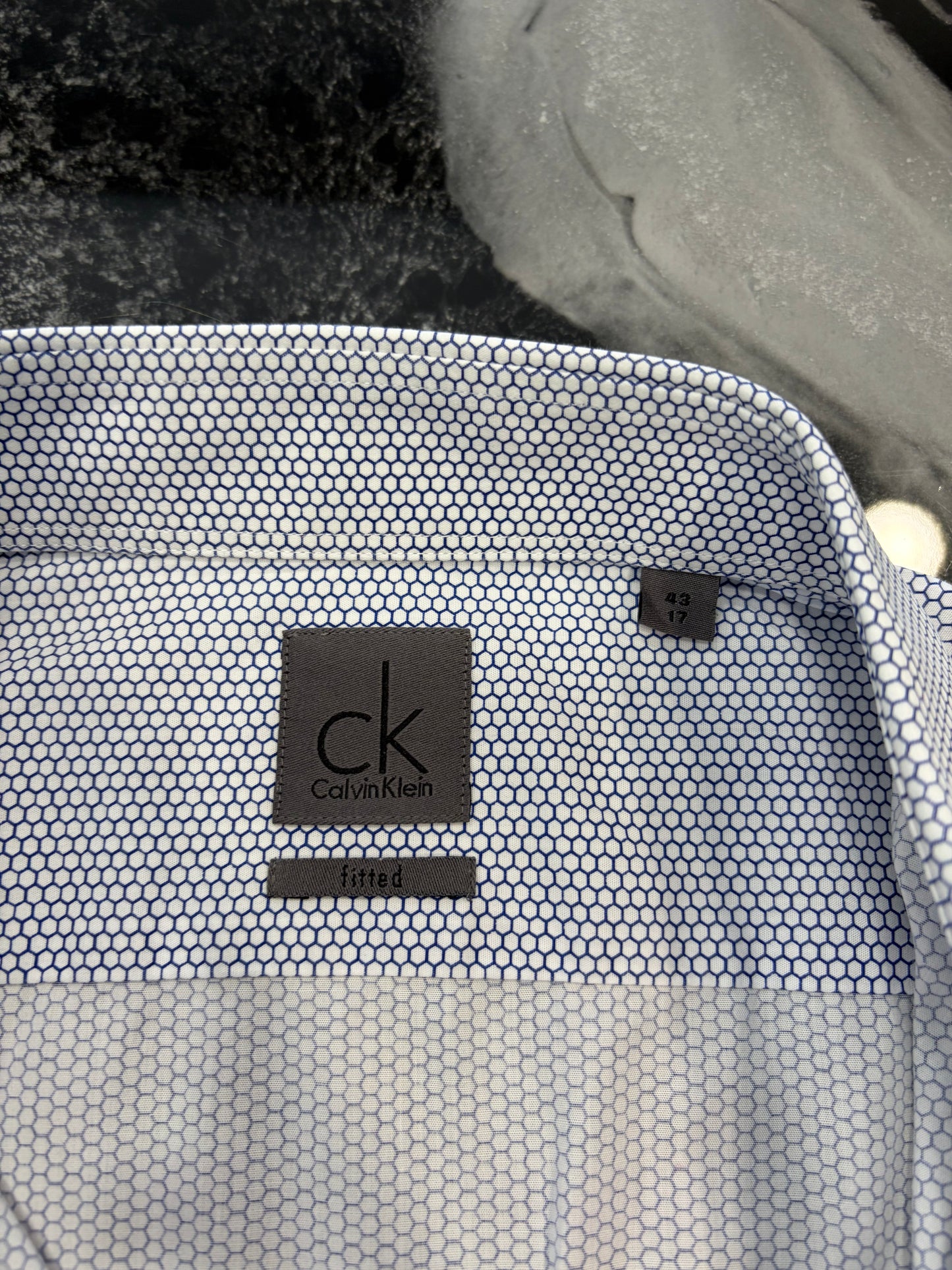 Camicia Calvin Klein Fitted - Pattern Esagonale Bianco e Blu - Taglia XL