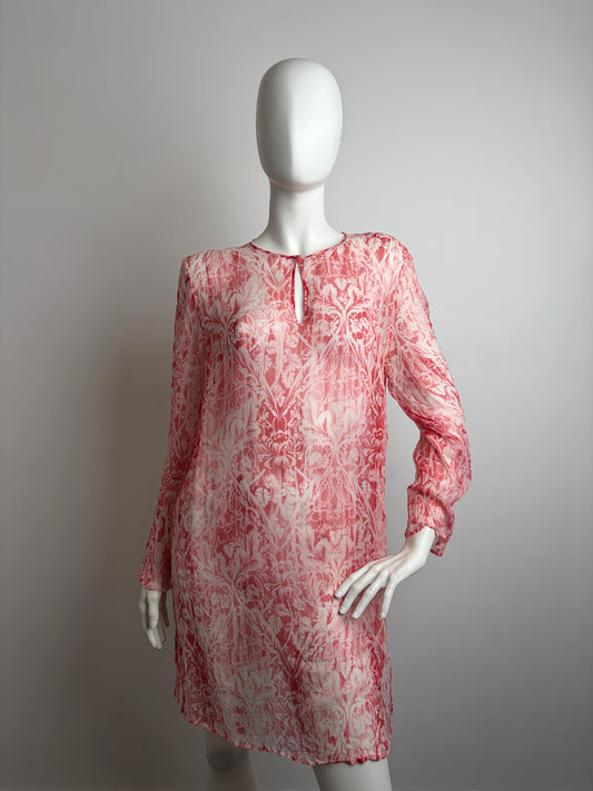 Abito Tunica Marina Rinaldi Basic in 100% Seta - Pattern Damascato Rosso taglia L