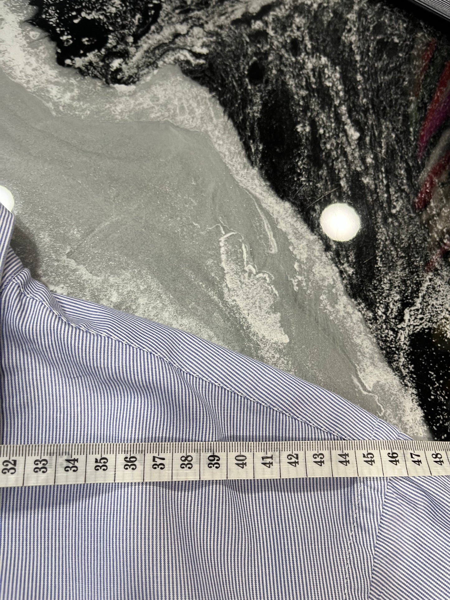 Men's Armani Collezioni Light Blue and White Micro-Stripe Shirt - Size M
