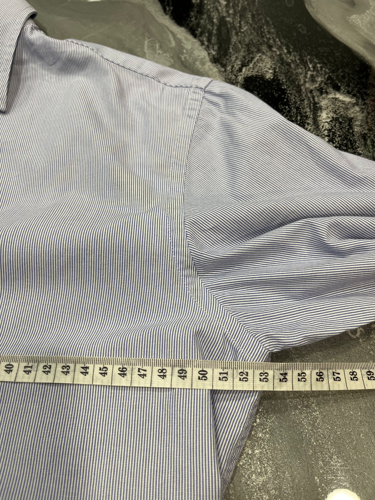 Men's Armani Collezioni Light Blue and White Micro-Stripe Shirt - Size M